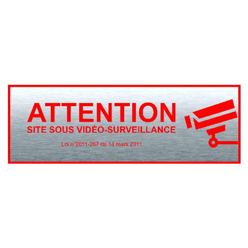 Plaque Vidéo Surveillance Adhésive Effet Acier et Rouge 150mmx50mm