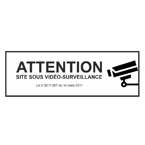 Plaque Vidéo Surveillance Adhésive Blanc Noir 150x50mm