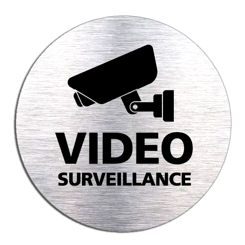 Plaque Adhésive Vidéo Surveillance Ronde 60mm – Effet Acier Brossé