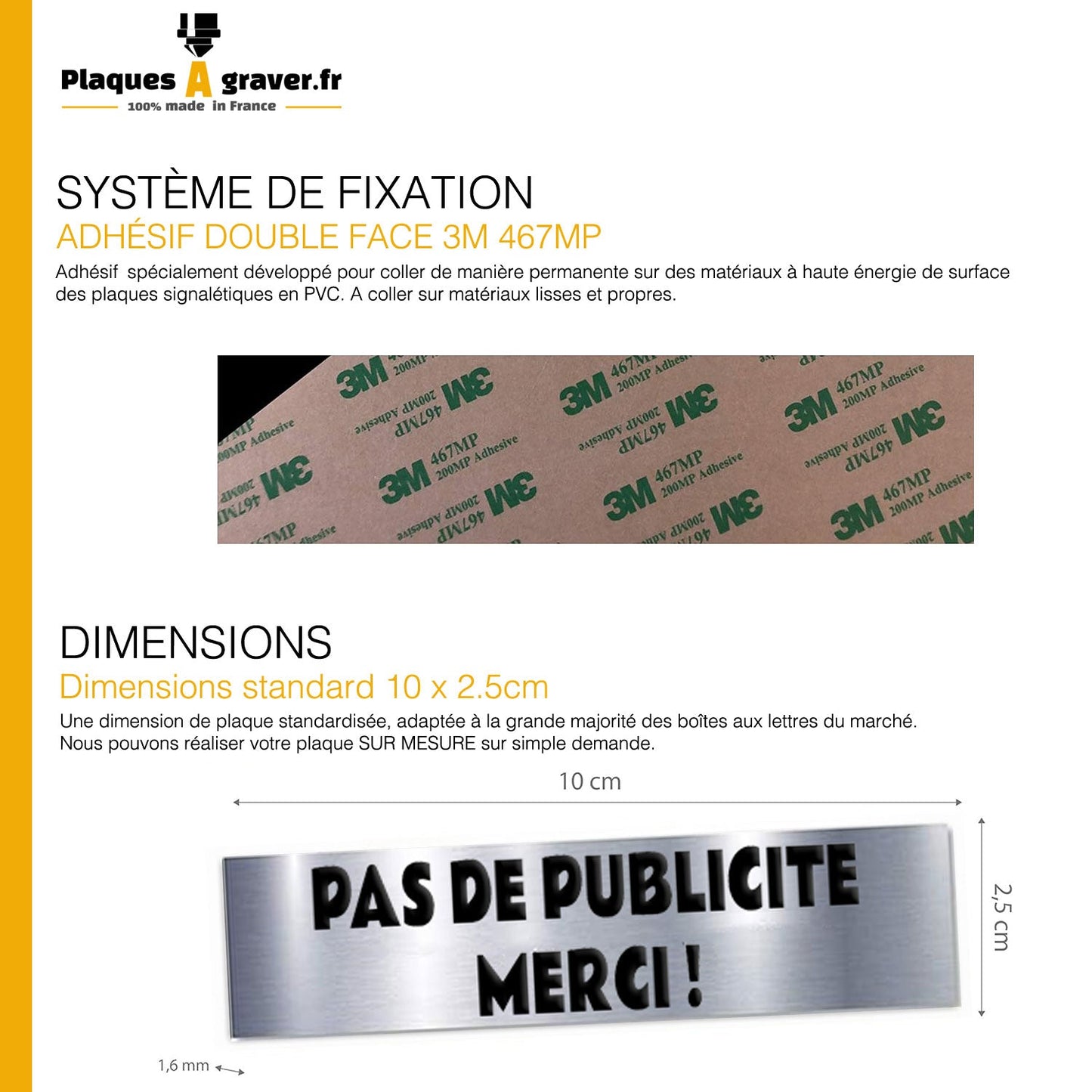 Plaque Pas de Publicité Merci - PVC Acier Adhésif