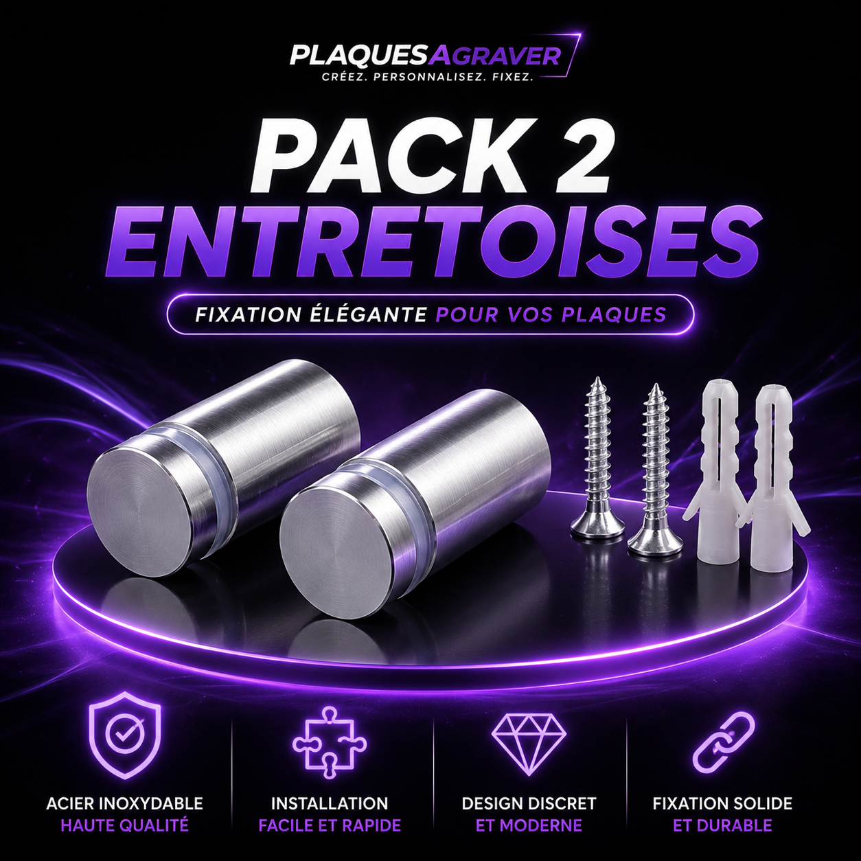 Kit Fixation — 2 Entretoises Acier Inox