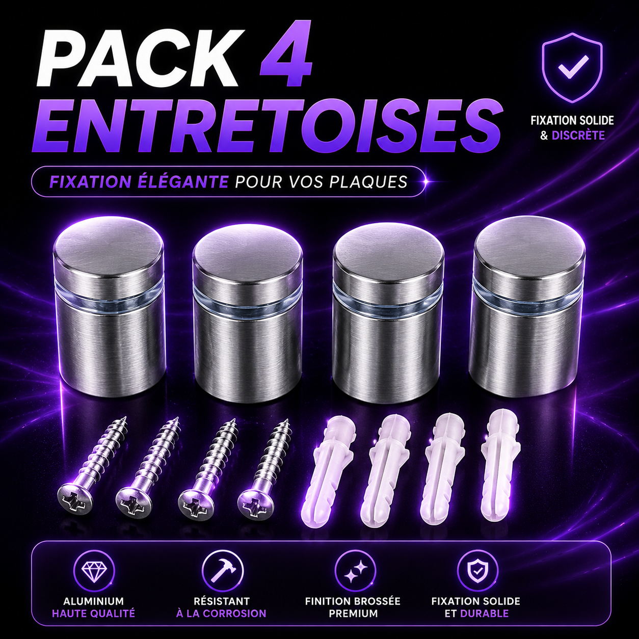 Kit Fixation — 4 Entretoises Acier Inox