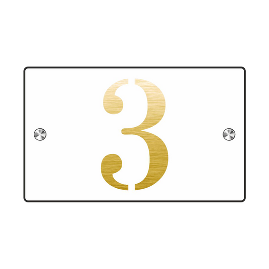 Plaque Numéro de Maison Premium S1 Mini – Blanc sur Fond Or