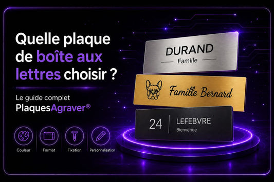 Guide complet pour choisir une plaque de boîte aux lettres personnalisée PlaquesAgraver® : couleur, format, fixation et personnalisation