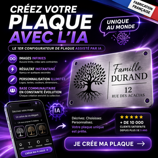 Plaque boîte aux lettres personnalisée avec IA et aperçu du configurateur - Gravure laser Plaques à graver