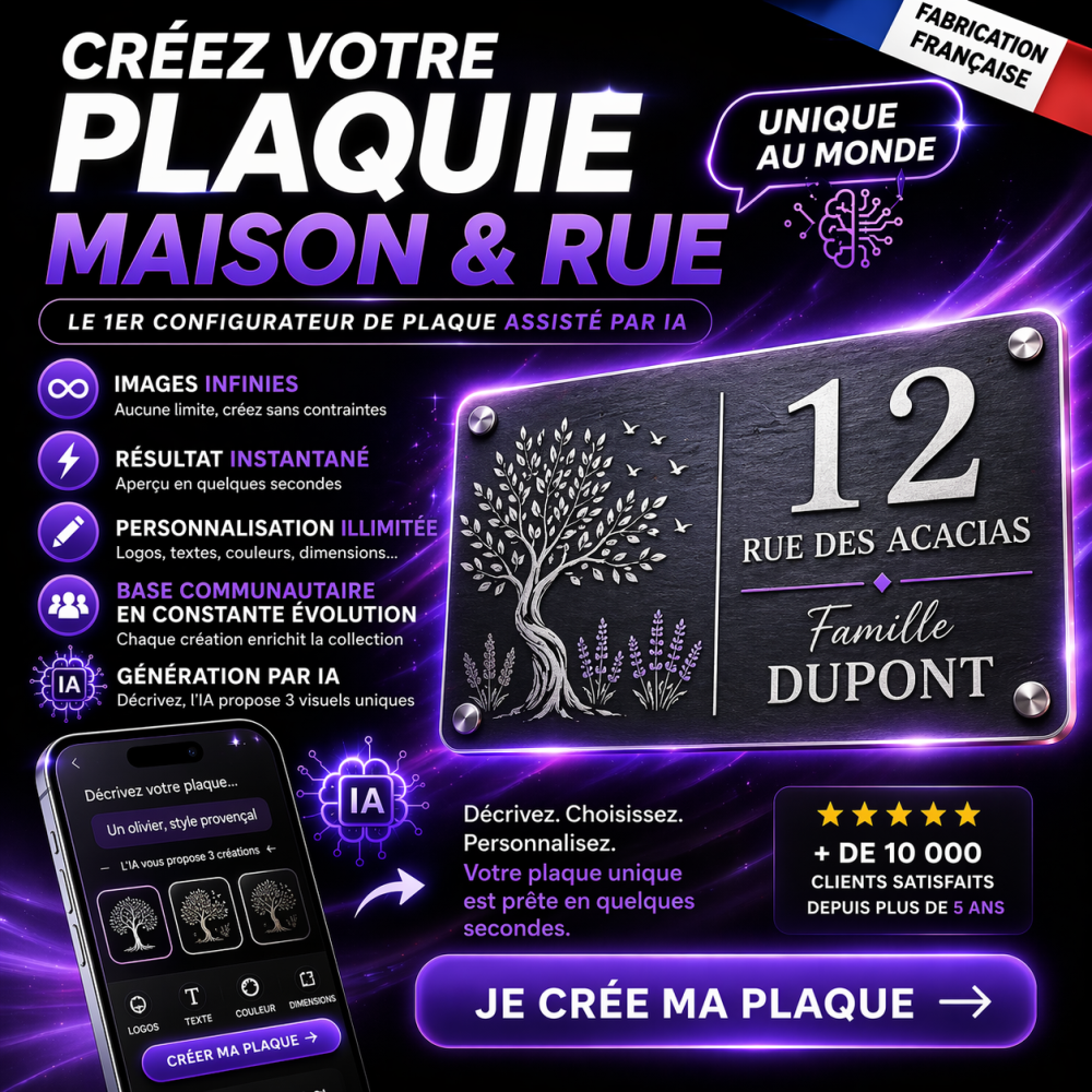 Plaque de rue personnalisée avec numéro de maison et IA — PlaquesAGraver.fr