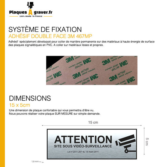 Plaque Vidéo Surveillance Adhésive Acier 150x50mm