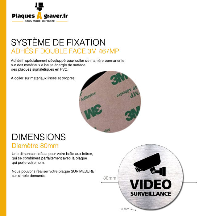 Plaque Ronde Vidéo Surveillance – Adhésive Couleur Cuivre