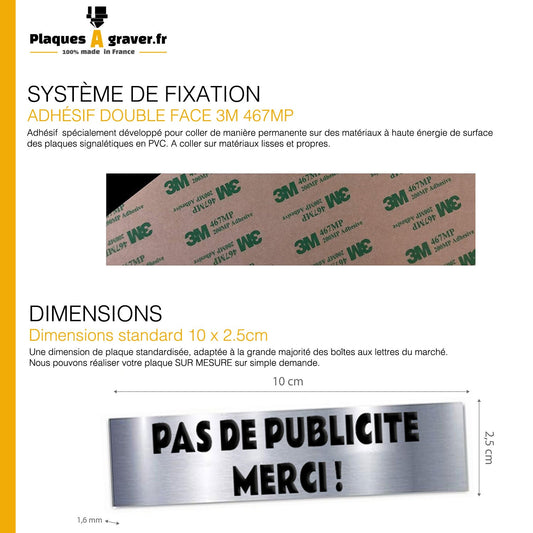 Plaque Pas de Publicité Merci - PVC Acier Adhésif
