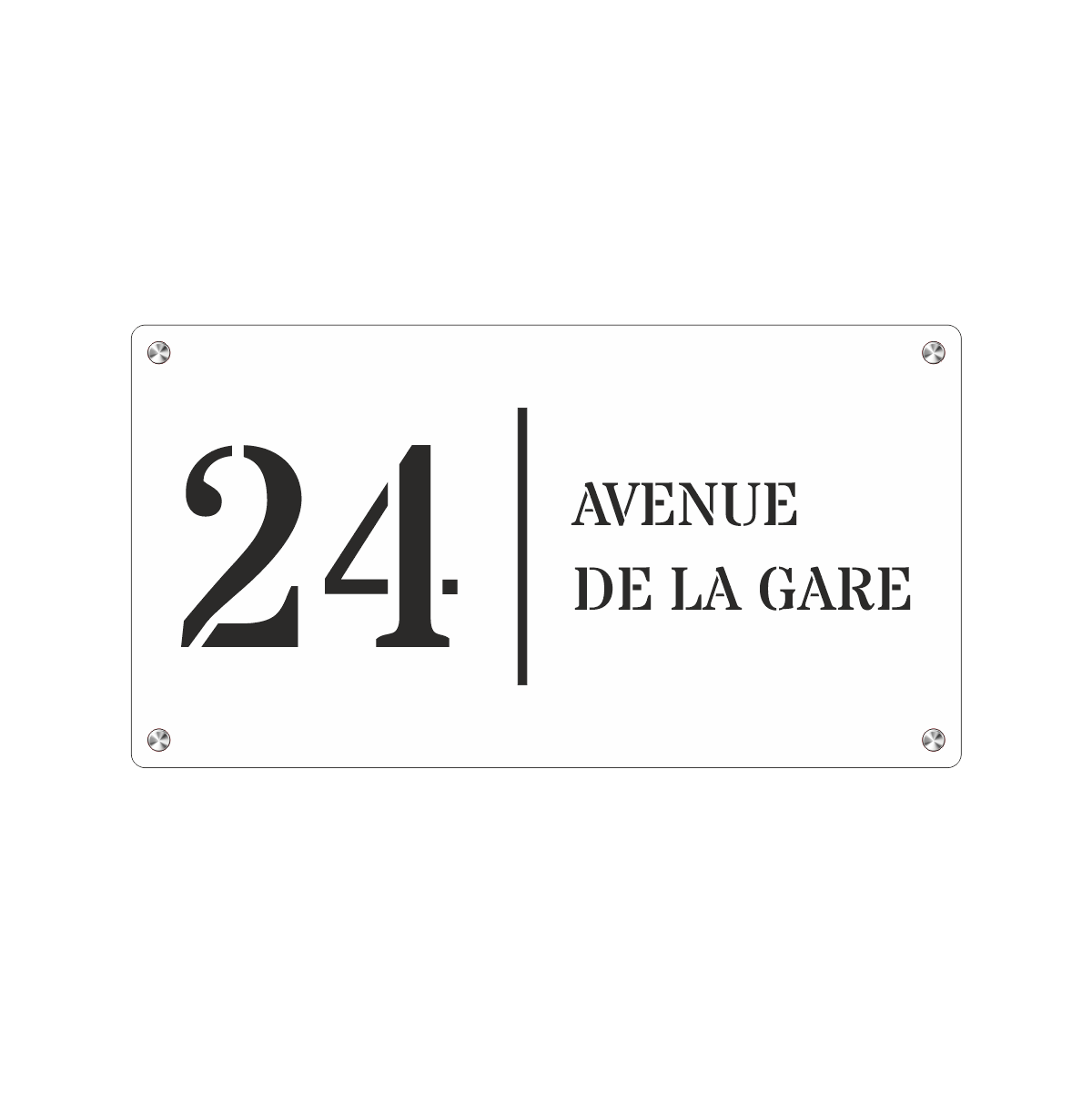 Numéro de Rue Moderne PREMIUM S2 à Fixer - Blanc Fond Noir