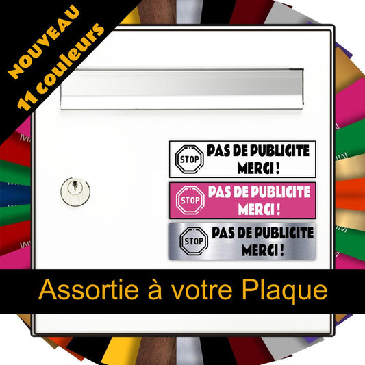 STOP PUB MERCI Plaque Adhésive 100x25mm 11 Couleurs