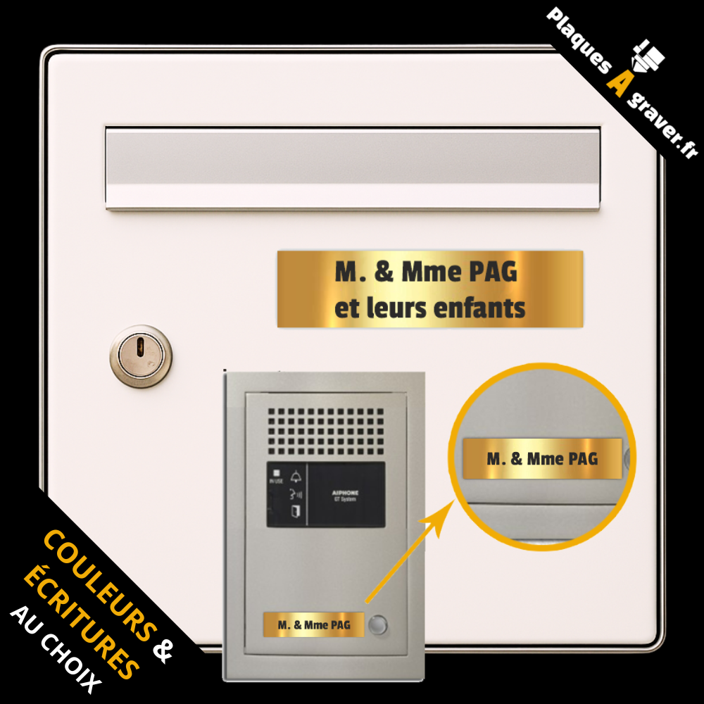 Coffret 2 plaques personnalisables assorties – plaque boîte aux lettres et interphone ou sonnette – fabrication Plaques à Graver