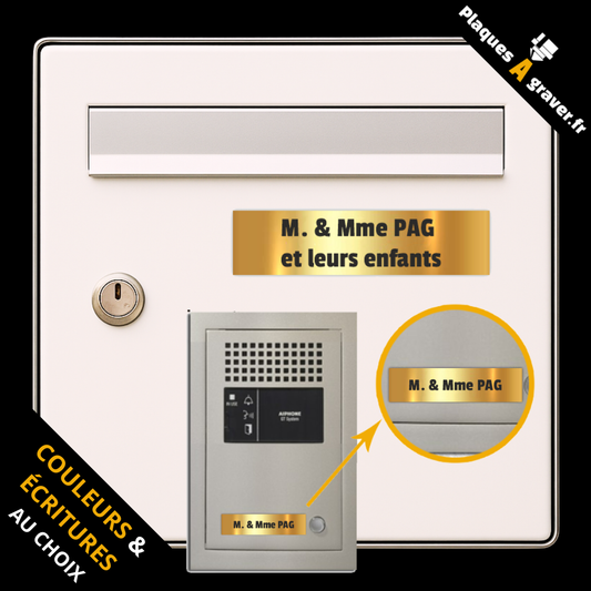 Coffret 2 plaques personnalisables assorties – plaque boîte aux lettres et interphone ou sonnette – fabrication Plaques à Graver