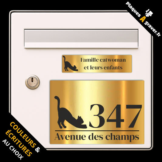 Coffret Catwoman avec plaque de boîte aux lettres personnalisée et plaque numéro de maison assortie au design félin