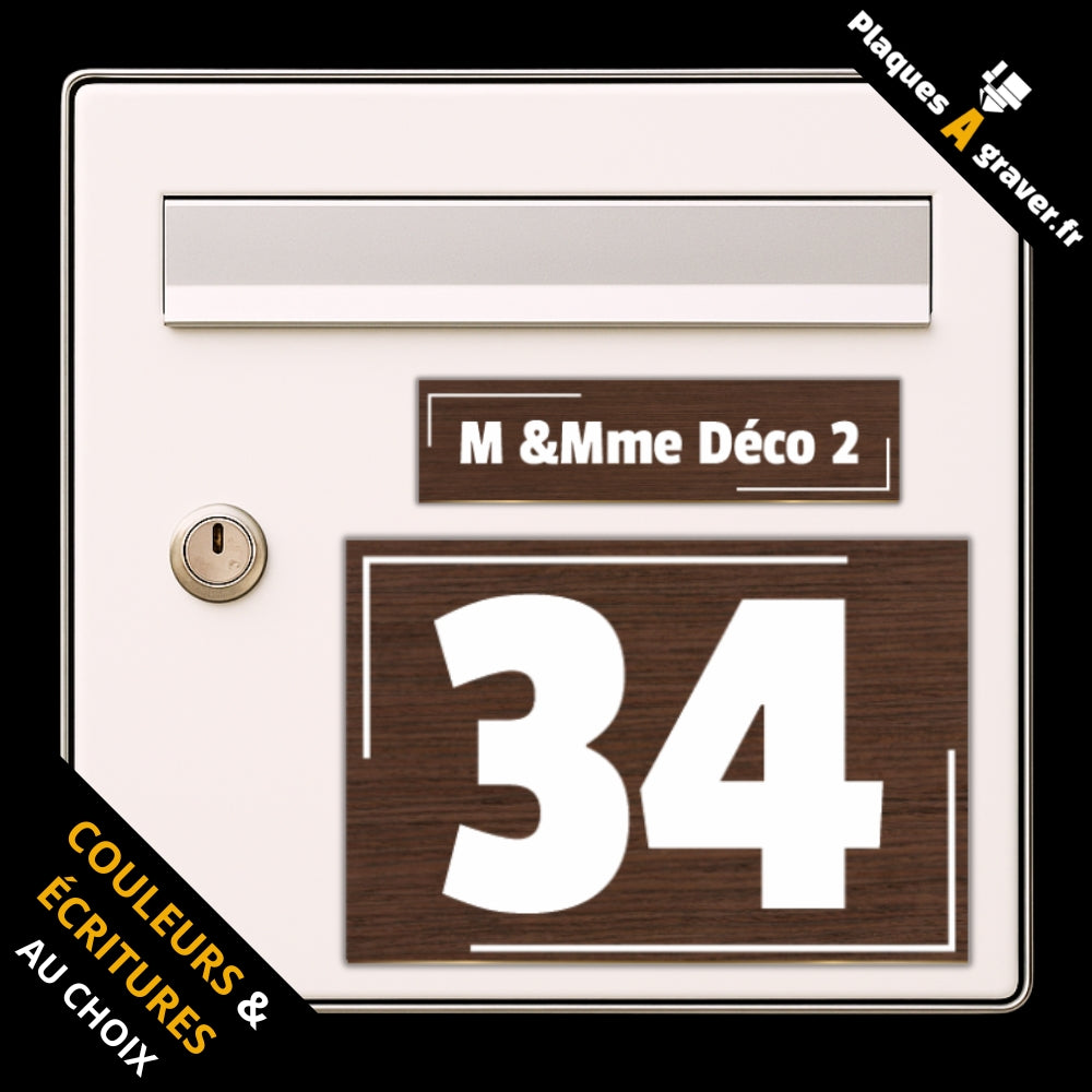 Coffret Cadre Déco 2 avec plaque de boîte aux lettres personnalisée et plaque numéro de maison assortie au design moderne
