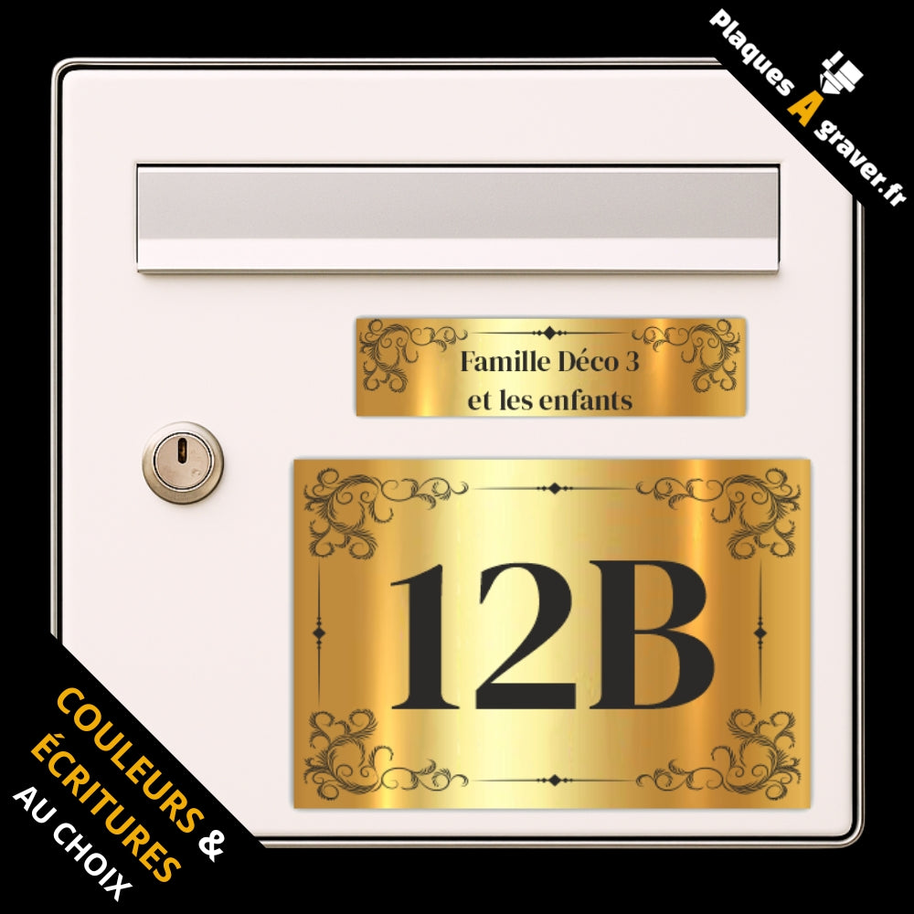 Coffret Cadre Déco 3 avec plaque de boîte aux lettres personnalisée et plaque numéro de maison assortie au style raffiné