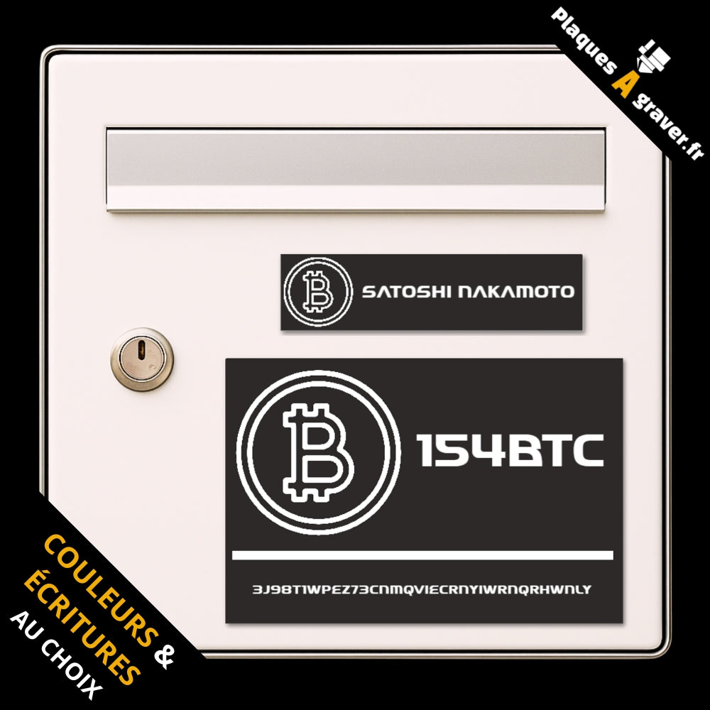 Coffret Bitcoin avec plaque de boîte aux lettres personnalisée et plaque numéro de maison assortie au design crypto