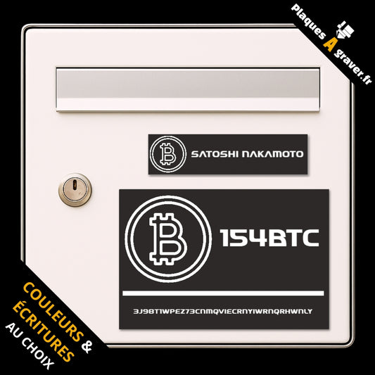 Coffret Bitcoin avec plaque de boîte aux lettres personnalisée et plaque numéro de maison assortie au design crypto