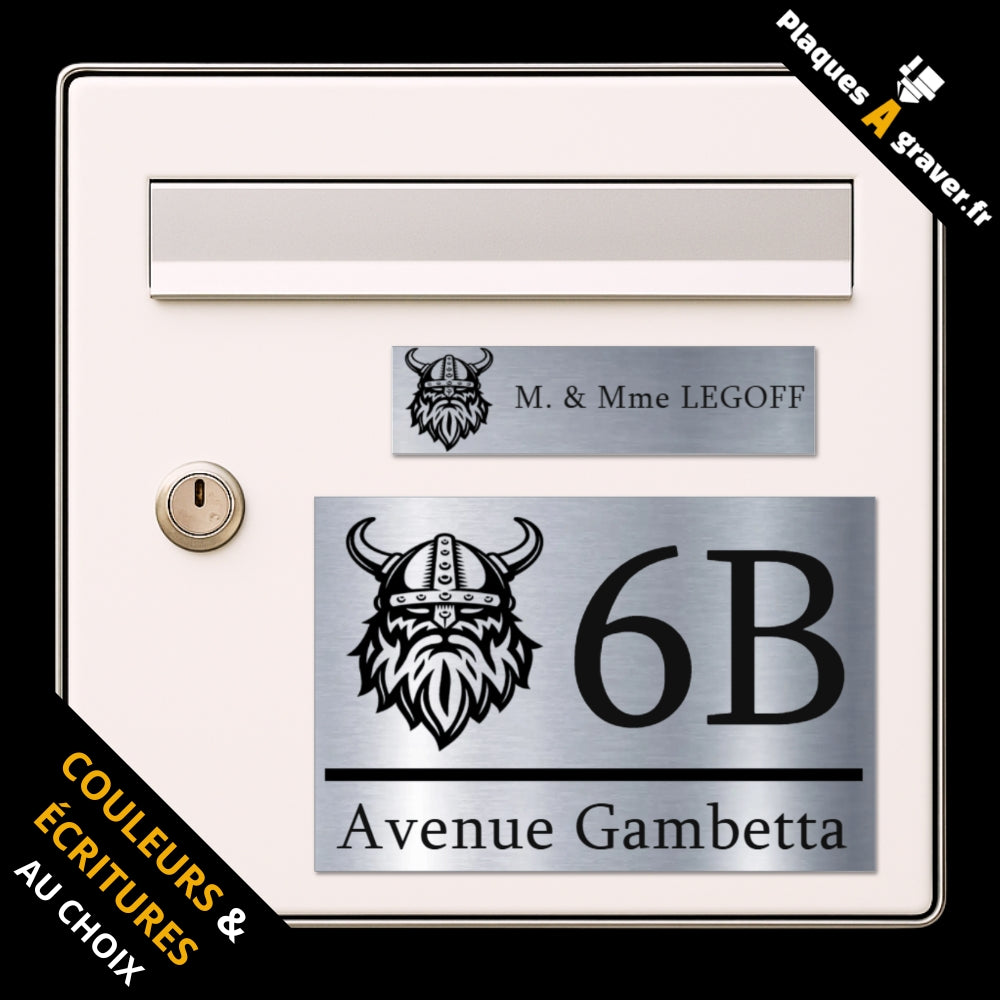 Coffret Viking avec plaque de boîte aux lettres personnalisée et plaque numéro de maison assortie au motif viking