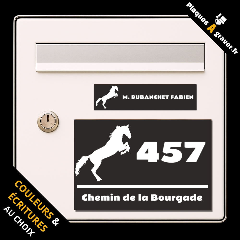 Coffret Cheval avec plaque de boîte aux lettres personnalisée et plaque numéro de maison assortie au motif équestre