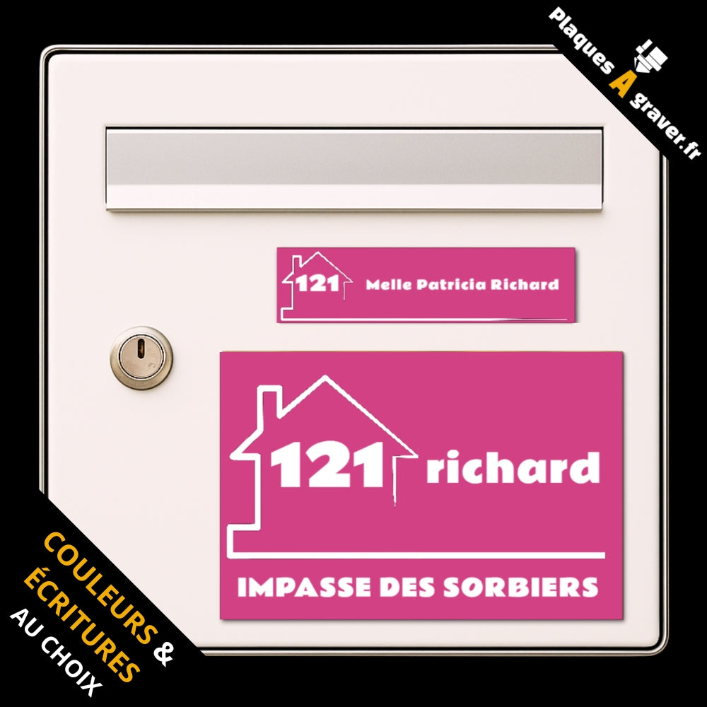 Coffret Numéro de maison avec plaque de boîte aux lettres personnalisée et plaque numéro de maison assortie gravées en France