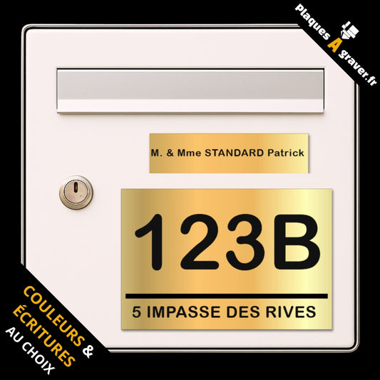 Coffret Standard avec plaque de boîte aux lettres personnalisée et plaque numéro de maison assortie au design sobre