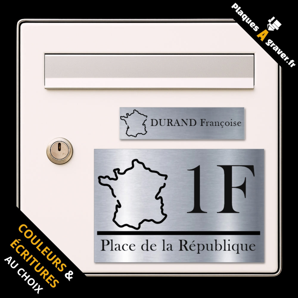 Coffret Carte de France avec plaque de boîte aux lettres personnalisée et plaque numéro de maison assortie