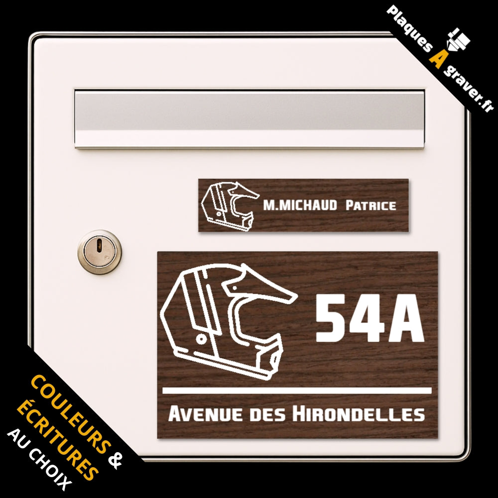 Coffret Casque Moto avec plaque de boîte aux lettres personnalisée et plaque numéro de maison assortie motif casque moto