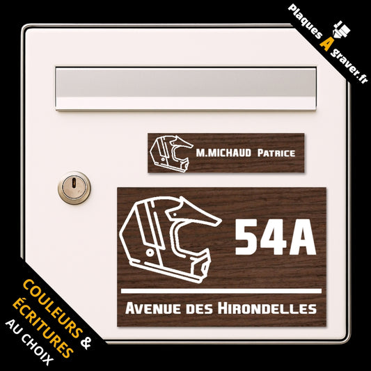 Coffret Casque Moto avec plaque de boîte aux lettres personnalisée et plaque numéro de maison assortie motif casque moto