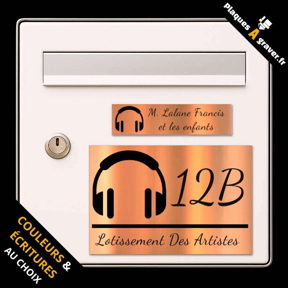 Coffret Casque Musique avec plaque de boîte aux lettres personnalisée et plaque numéro de maison assortie motif casque audio