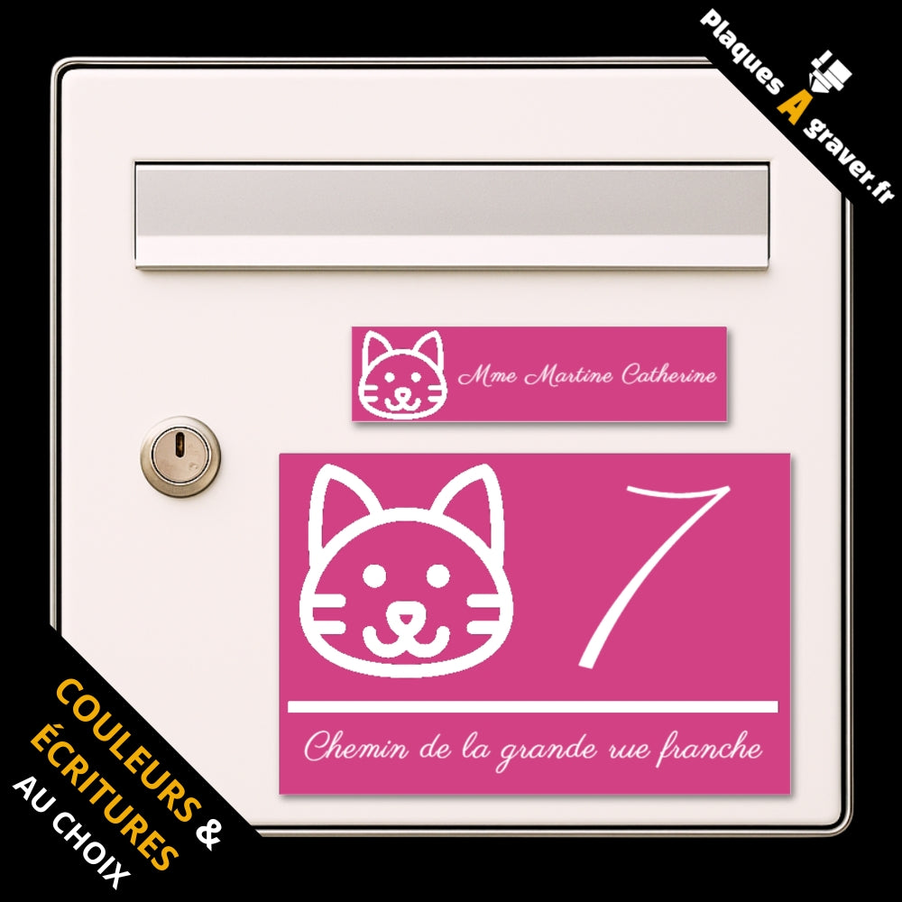 Coffret Chat Kitty avec plaque de boîte aux lettres personnalisée et plaque numéro de maison assortie motif chat