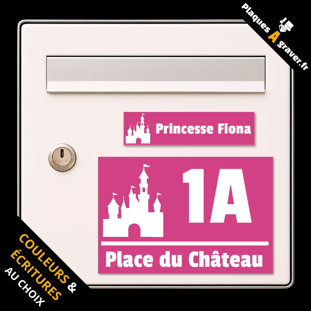Coffret Château Princesse avec plaque de boîte aux lettres personnalisée et plaque numéro de maison assortie motif château