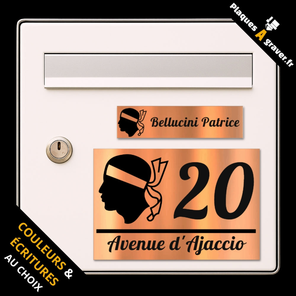 Coffret Corse Tête de Maure avec plaque de boîte aux lettres personnalisée et plaque numéro de maison assortie