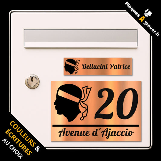Coffret Corse Tête de Maure avec plaque de boîte aux lettres personnalisée et plaque numéro de maison assortie