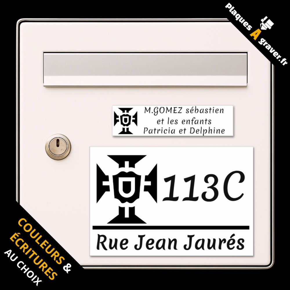 Coffret Croix Portugal avec plaque de boîte aux lettres personnalisée et plaque numéro de maison assortie