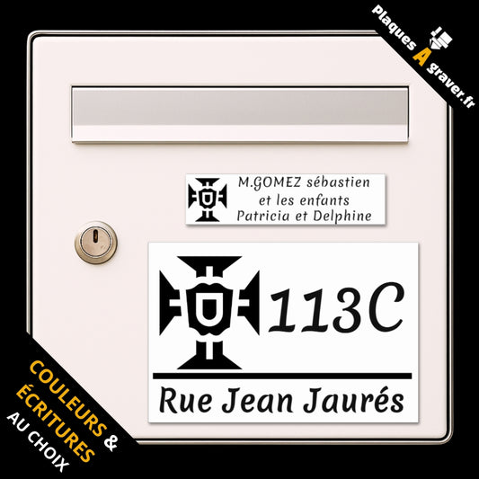 Coffret Croix Portugal avec plaque de boîte aux lettres personnalisée et plaque numéro de maison assortie