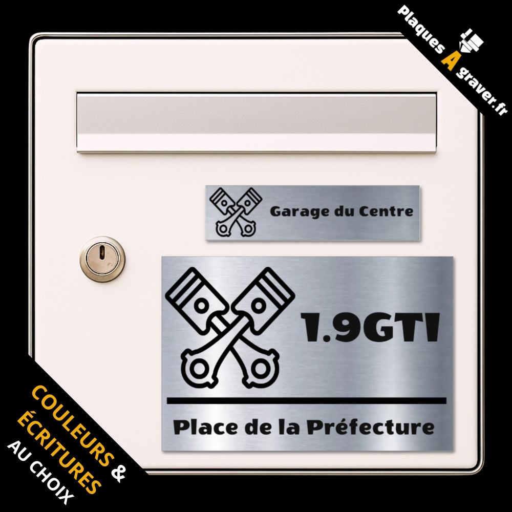 Coffret Garagiste avec plaque de boîte aux lettres personnalisée et plaque numéro de maison assortie motif mécanique