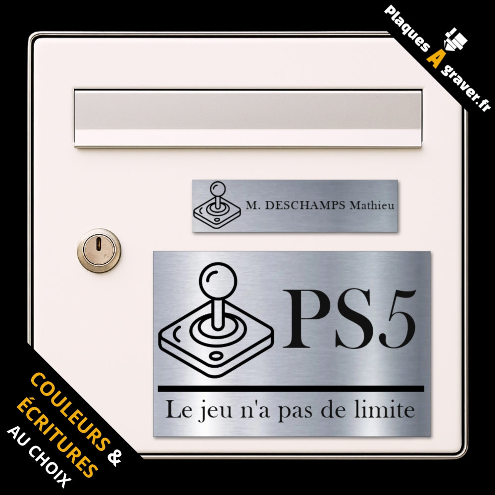 Coffret Rétro Gaming avec plaque de boîte aux lettres personnalisée et plaque numéro de maison assortie motif joystick