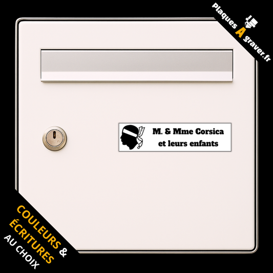 Plaque boîte aux lettres personnalisée adhésive avec motif Corse Tête de Maure – gravure au laser Plaques à Graver
