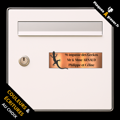 Plaque de boîte aux lettres personnalisée gecko 3D adhésive, gravée en France