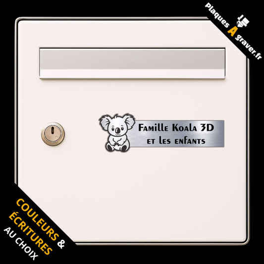 Plaque boîte aux lettres personnalisée Koala 3D avec motif animal gravé au laser
