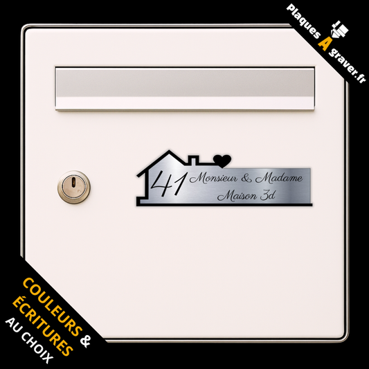Plaque boîte aux lettres personnalisée adhésive avec numéro et motif maison 3D – gravure au laser Plaques à Graver