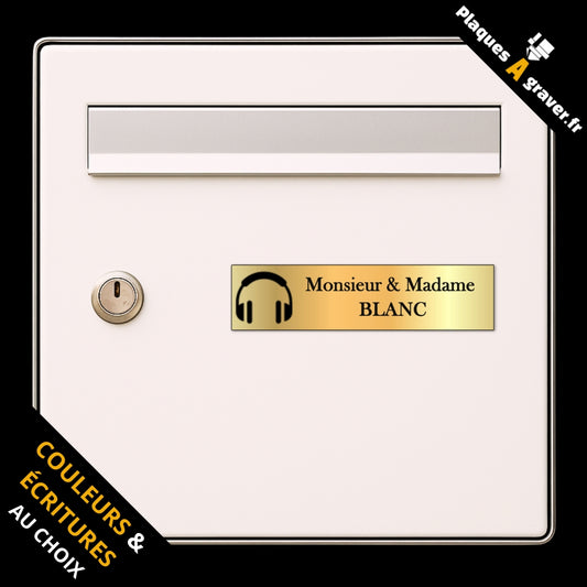 Plaque de boîte aux lettres personnalisée avec motif casque de musique gravée en France
