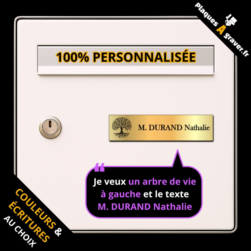 Plaque de boîte aux lettres 100% personnalisée avec arbre de vie, créée avec IA sur plaques à graver