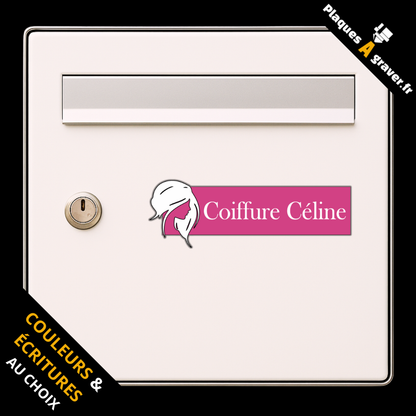 Plaque boîte aux lettres personnalisée Coiffeuse 3D avec motif coiffure gravé au laser