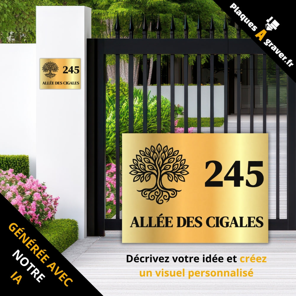 Plaque de maison personnalisée avec numéro, rue et motif générée avec notre ia