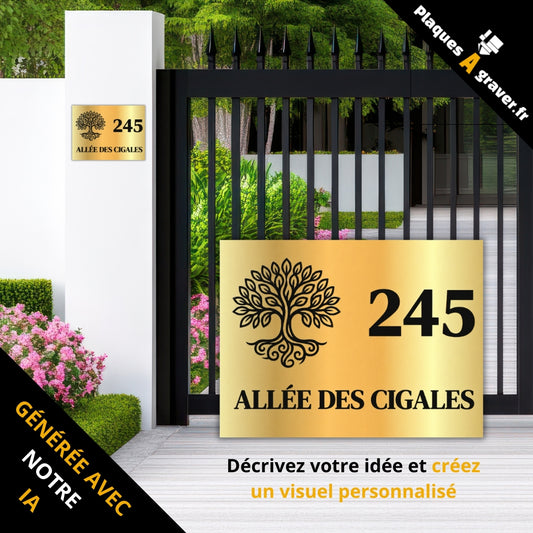 Plaque de maison personnalisée avec numéro, rue et motif générée avec notre ia