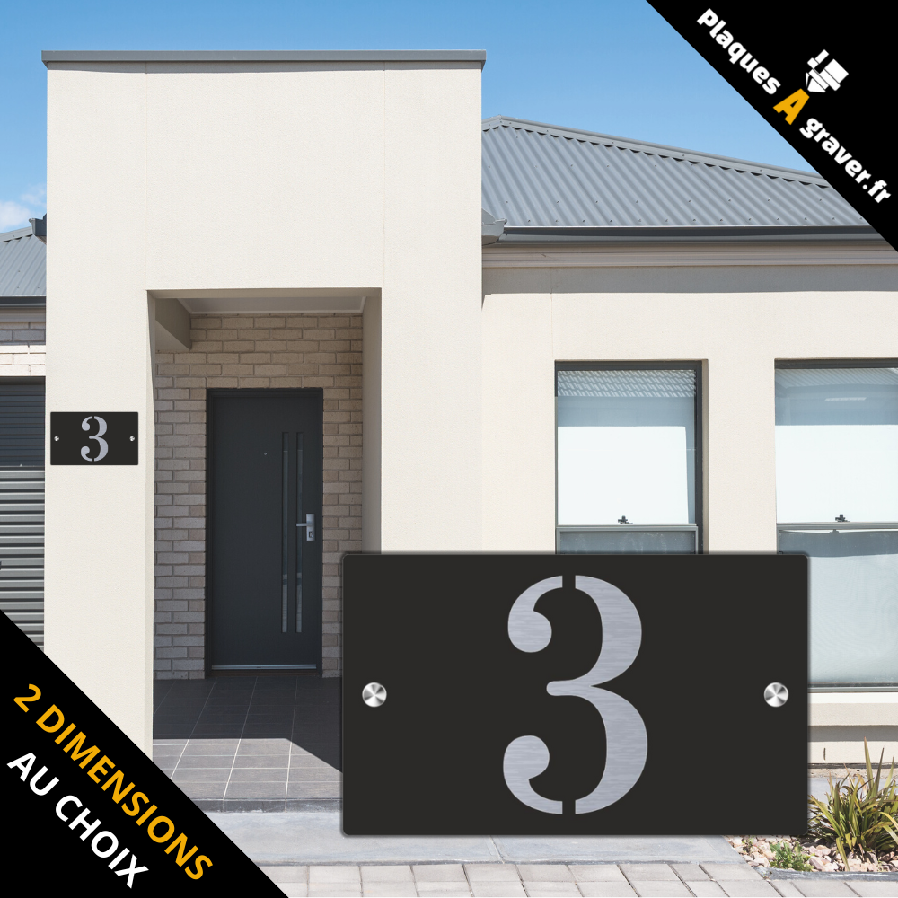 Plaque numéro de maison Premium S1 Mini noir sur fond acier à fixer avec entretoises – découpe du numéro effet 3D – fabrication Plaques à Graver
