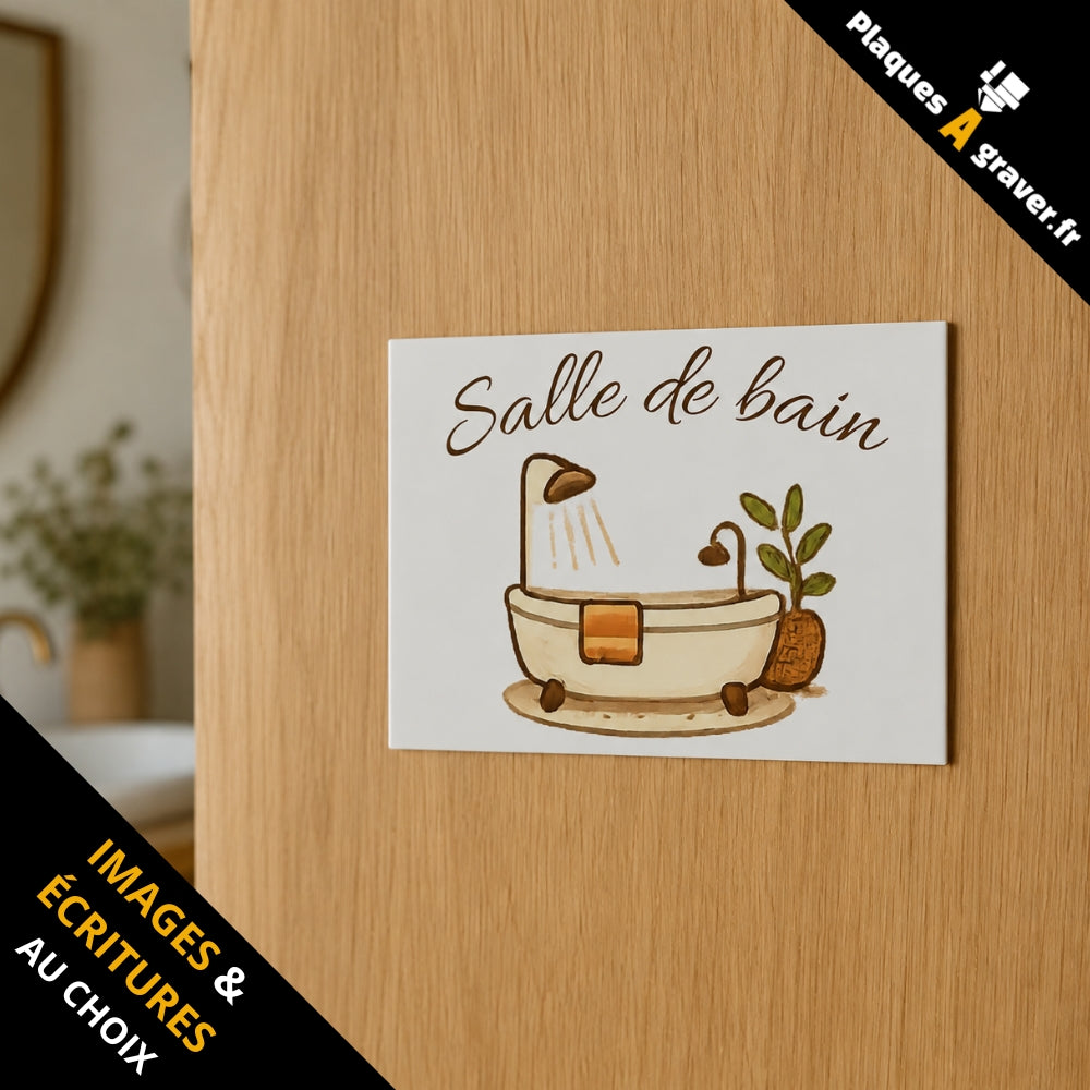 Plaque personnalisée sur mesure en couleur pour porte de salle de bain avec motif