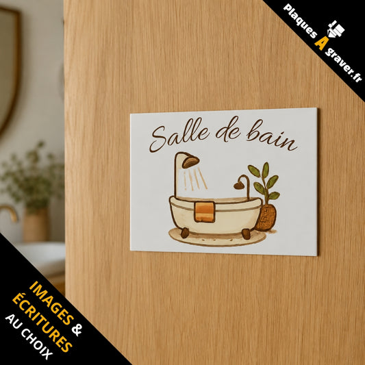 Plaque personnalisée sur mesure en couleur pour porte de salle de bain avec motif